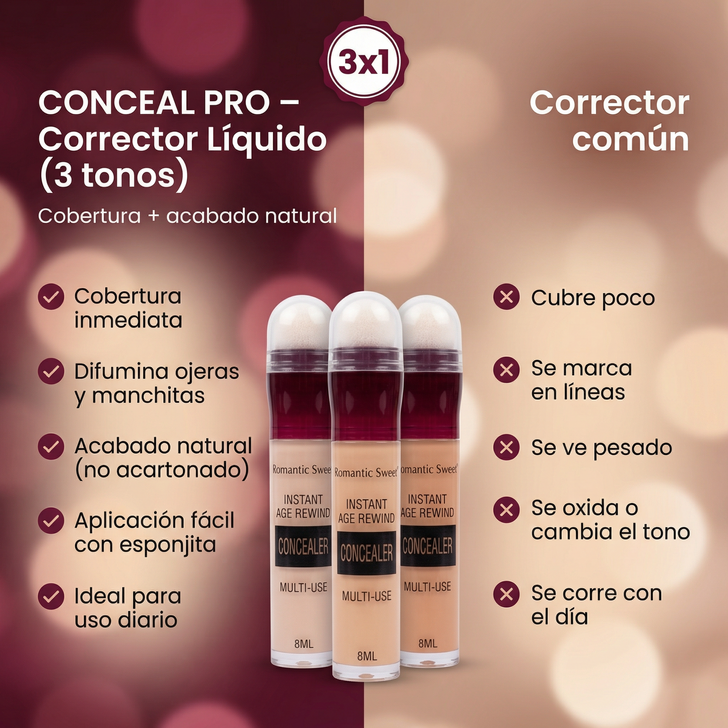 Conceal Pro – Corrector Líquido 3 Tonos